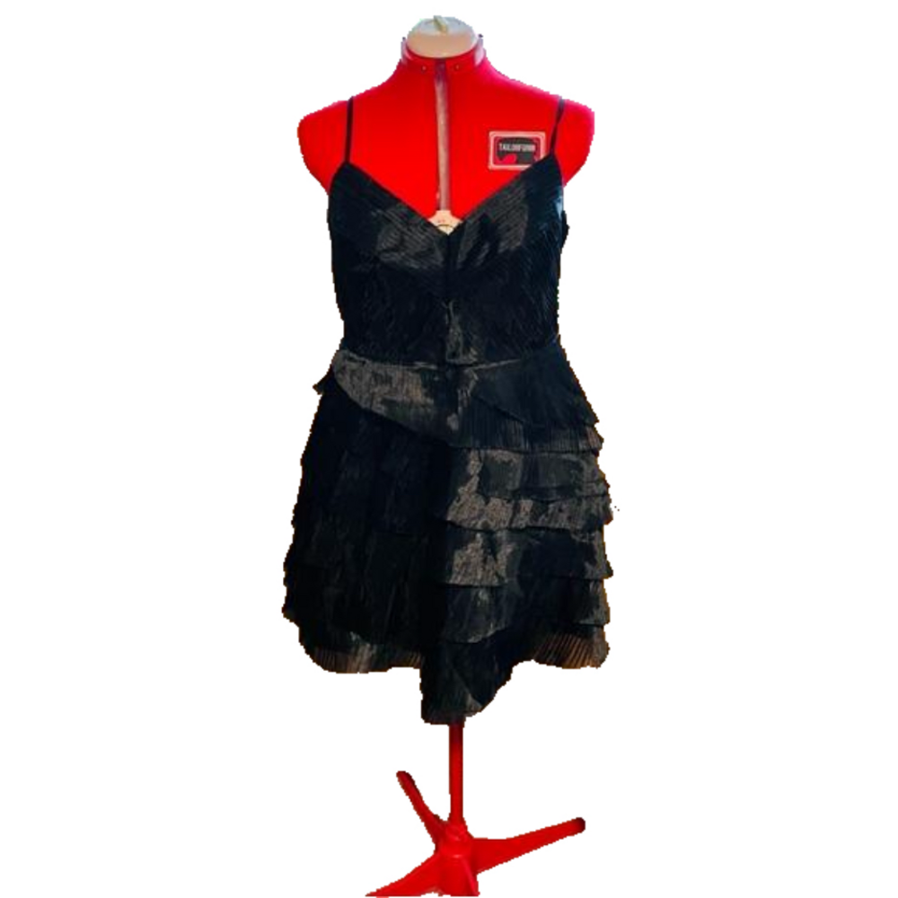 CALVIN KLEIN classy black formal cocktail dress size 14 with ruffles v-neck